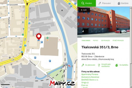 Brno, Tkalcovská 3a_mapa